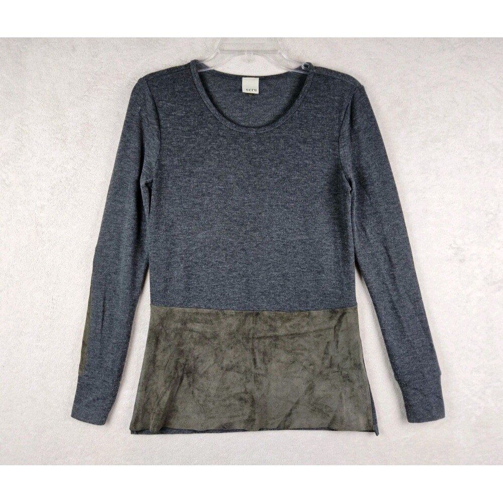 Ecru Women's Long Sleeve Suede Leather Mixed Media Top Size XS